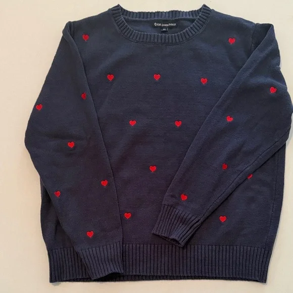 EUC - Kiel James Patrick Navy Sweater with Red Heart Accents - Picture 1 of 6